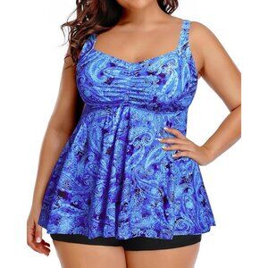 Aqua Eve Plus Size 20W Two Piece Swimsuit Flyaway Top Cut-Out Back Boy Shorts